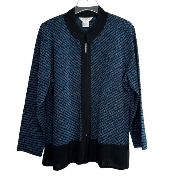 Exclusively Misook Knit Full Zip Cardigan Sweater Women Large Blue Textured - Picture 1 of 9